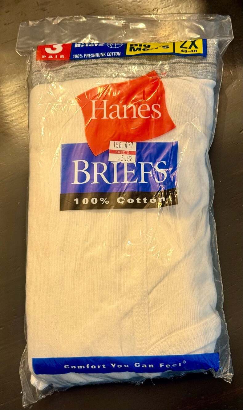 Vintage Hanes Big Men's 100% Preshrunk Cotton Briefs 3-Pack, Size 2X (46-48)